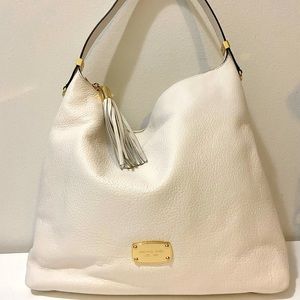 MICHAEL Michael Kors-Large Convertible Shoulder Bag.
White leather w/gold metal